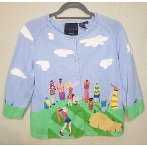 *RARE* Vintage Michael Simon Cardigan Golf 2000 Embroidered Beaded Novelty Women
